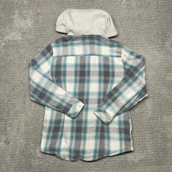 10,000 Ft Above Sea Level Mens XL Blue Plaid L/S Button Up Hoodie Sweatshirt - Picture 7 of 7